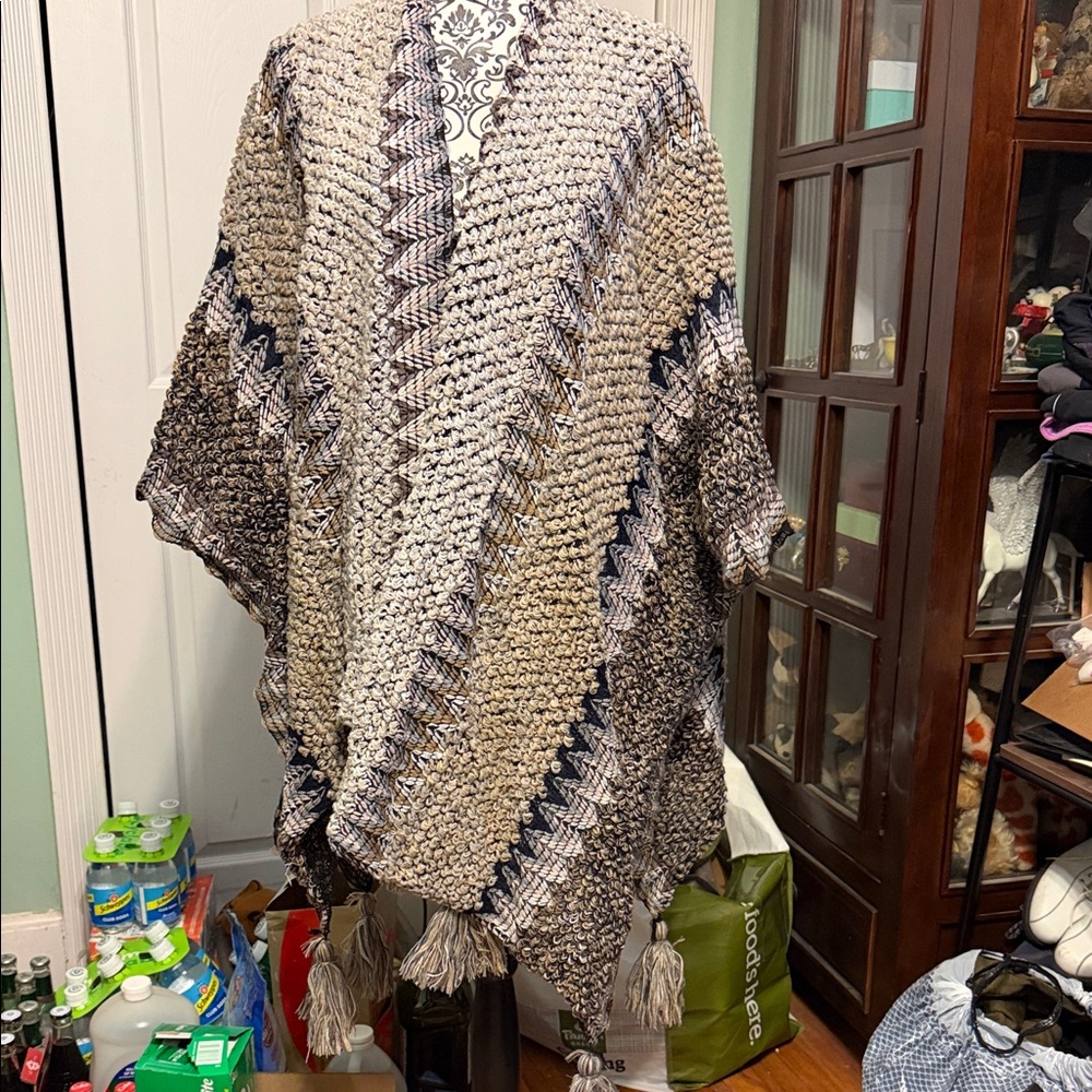 Cozy Knit Poncho with Tassels